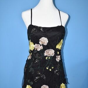 Lulus Rue Black Floral Embroidered Sequin Bodycon Mini Dress